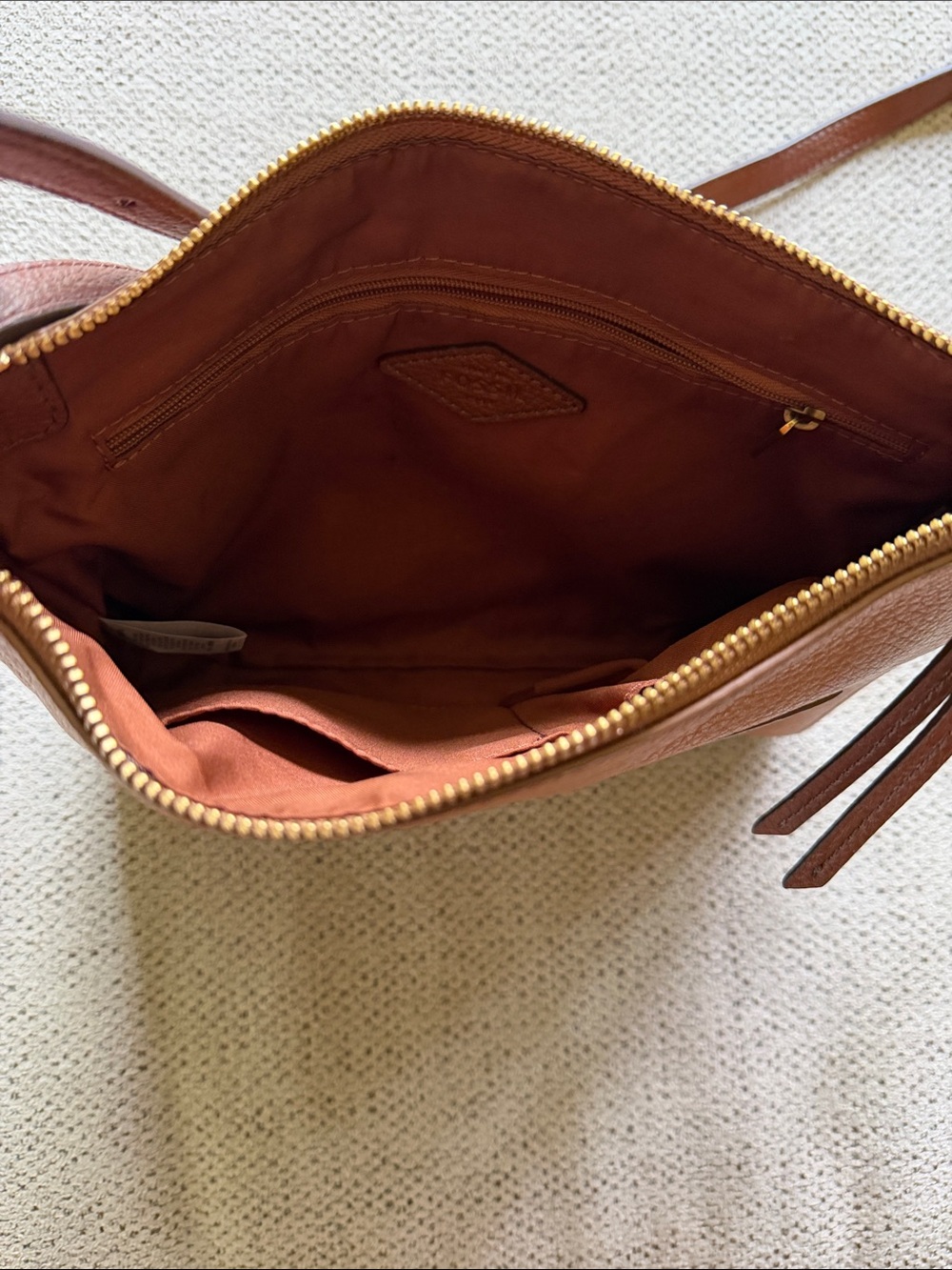 Fossil Brown/Tan Pebbled Leather Crossbody Bag - Picture 3 of 6
